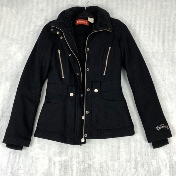 Billabong Black Wool Feel Jacket With Removable Sherpa Lining Womens Small - Picture 1 of 12